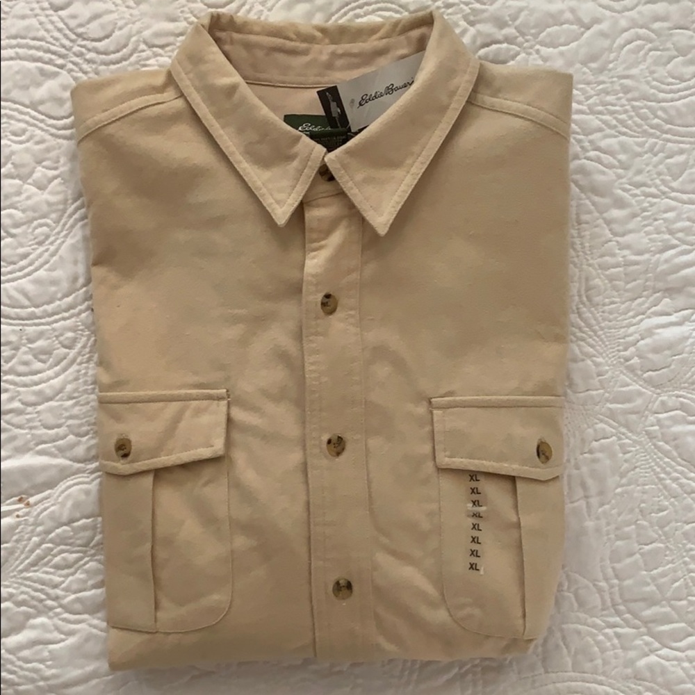 NWT Eddie Bauer Chamois Cloth Shirt Men’s XL Tan